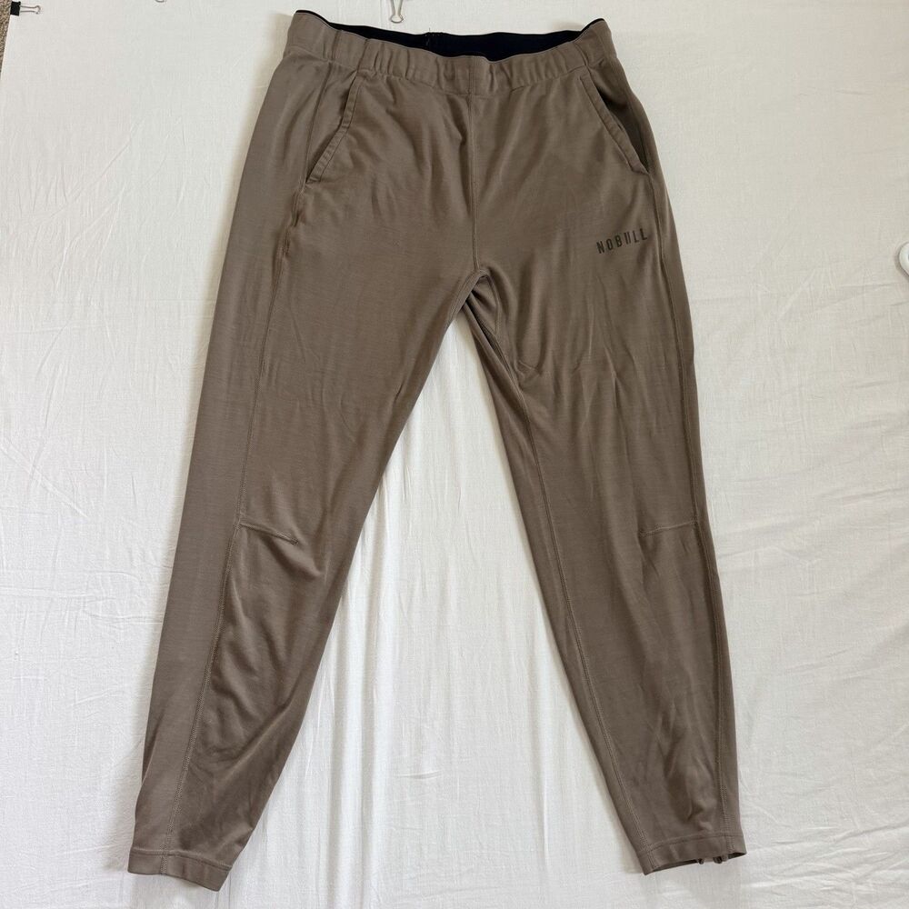 NOBULL Joggers Mens L Brown Merino Wool Blend Tapered Training Pants Zip Hem